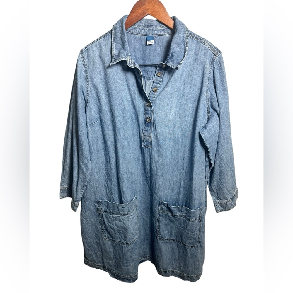 Old Navy Light Blue Denim Tunic Top Dress 2X Pockets